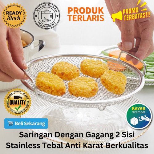 [BISA COD] PROMO Saringan Dengan Gagang 2 Sisi Stainless Tebal Anti Karat Berkualitas Serbaguna Saringan Kuping Saringan Bolong Saringan Minyak Alat Saring Alat Kukus Alas Kukus Pengukus Tatakan Kukusan Murah