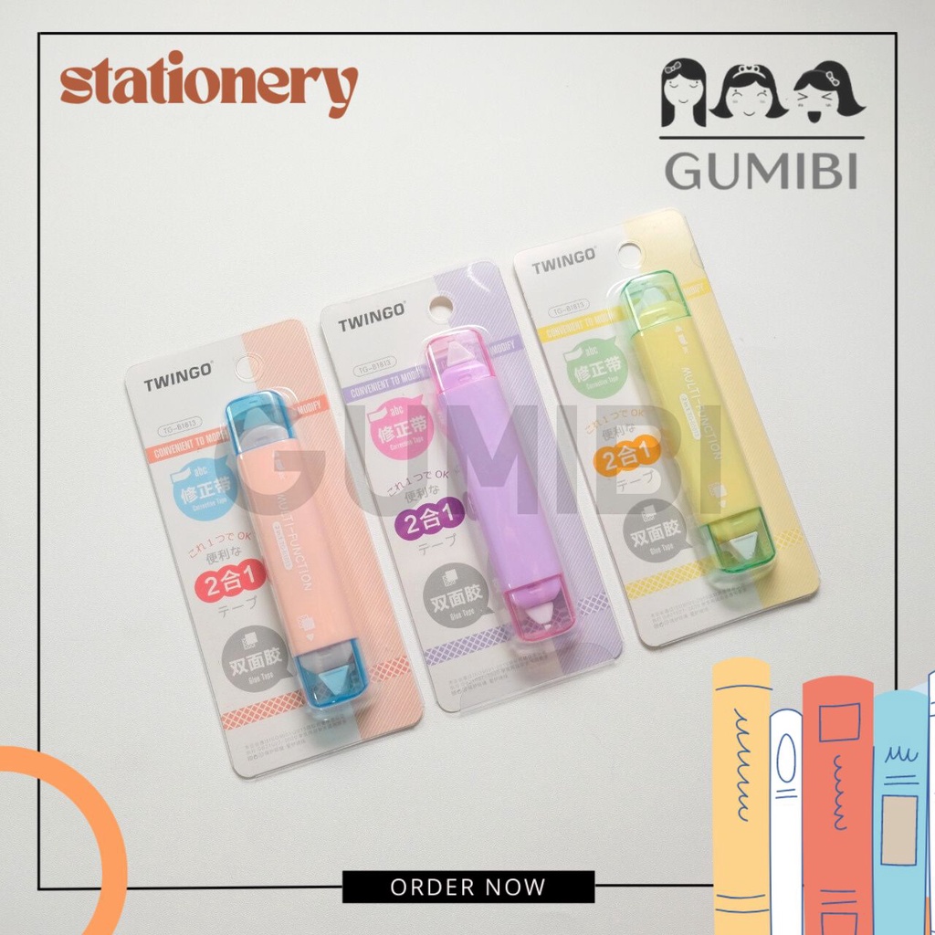 

tip ex 2 in 1 twinggo glue tape correction tape unik lucu murah lem stik roll tip ex roll