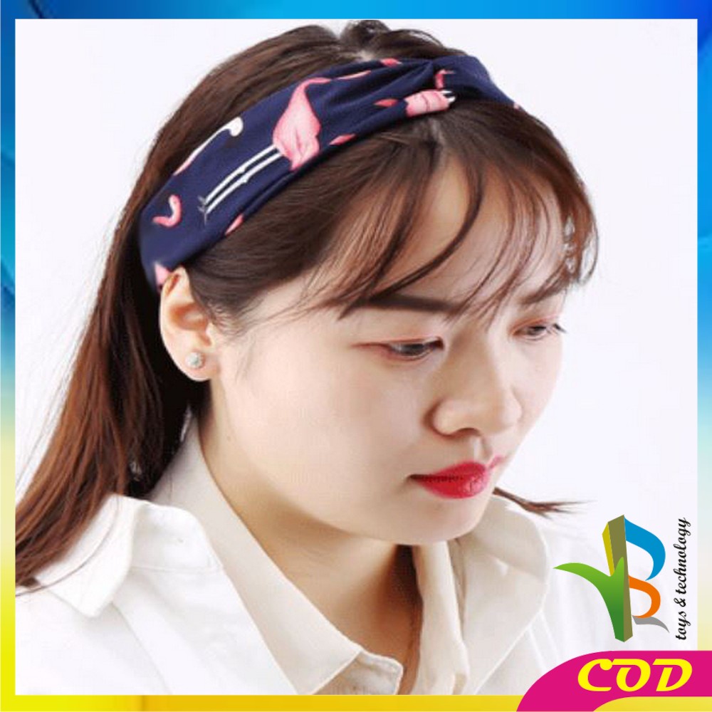 RB-C66 Bandana Kain Turban Simpul Wanita Bando Korea Motif Flamingo Animal / Bendo Karet Karakter Hewan Korean Style Import