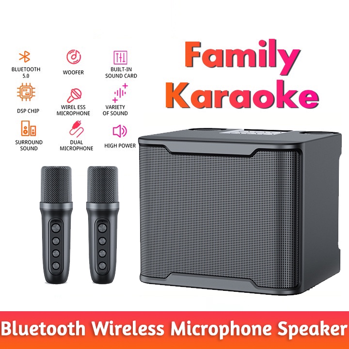 Wireless Microphone Portable Bluetooth Speaker karaoke with Two Microphone 3D Stereo Family Party Ktv Equipment Audio Car/Outdoor/Indoor