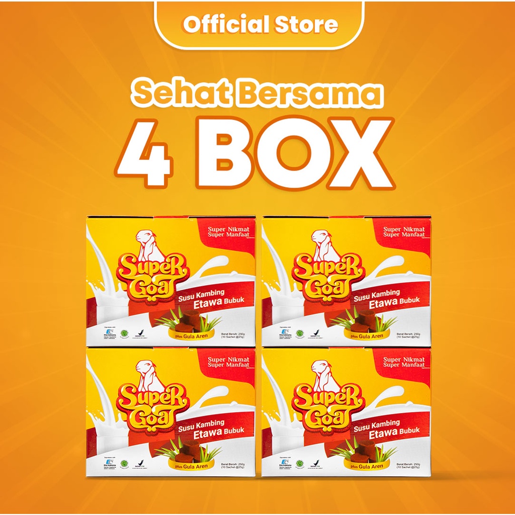 

SUPERGOAT Susu Kambing Etawa Bubuk Gula Aren Original Sachet Minuman Serbuk Milk Powder 4 Box