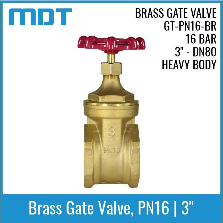 MDT | GT-PN16-BR | Gate Valve, Brass, Threaded, 3"