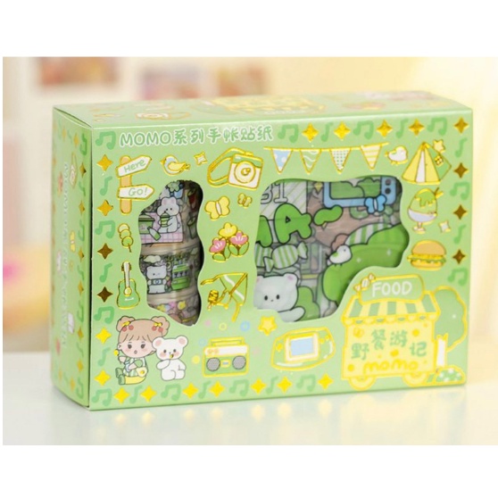 STICKER MOMO WATERPROOF ISI 100 LEMBAR PER BOX-STICKER ROLL HIJAU