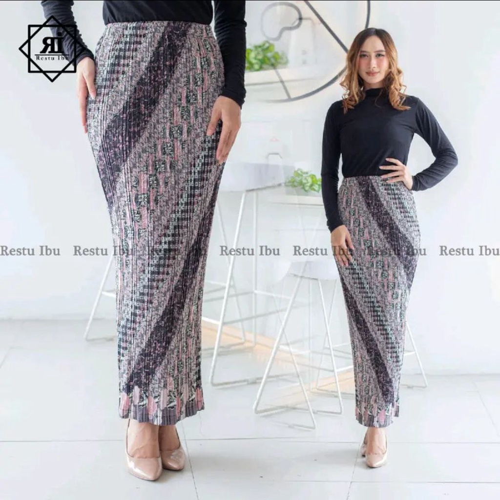 Rok Plisket Batik Wanita Premium / Asoka Ijo Sage