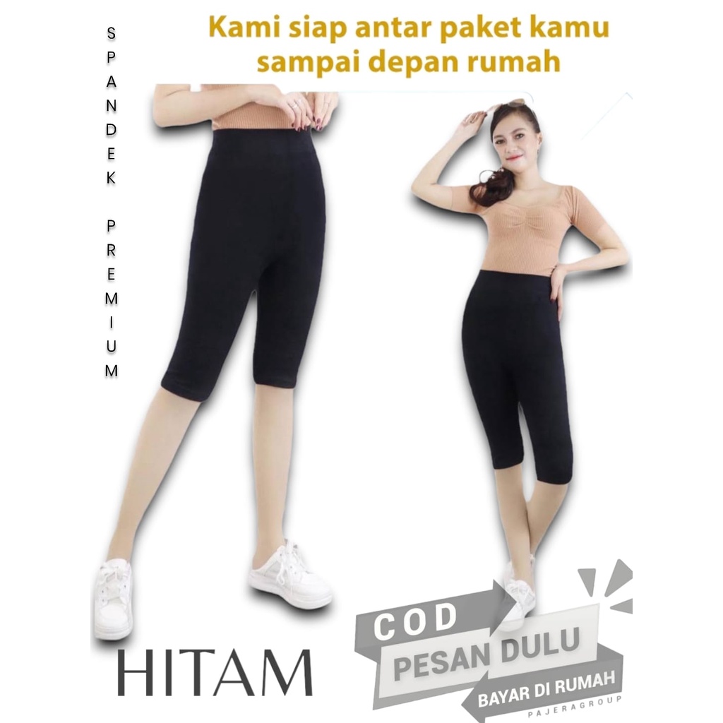 HITAM Legging 7/8 wanita licin SPANDEK