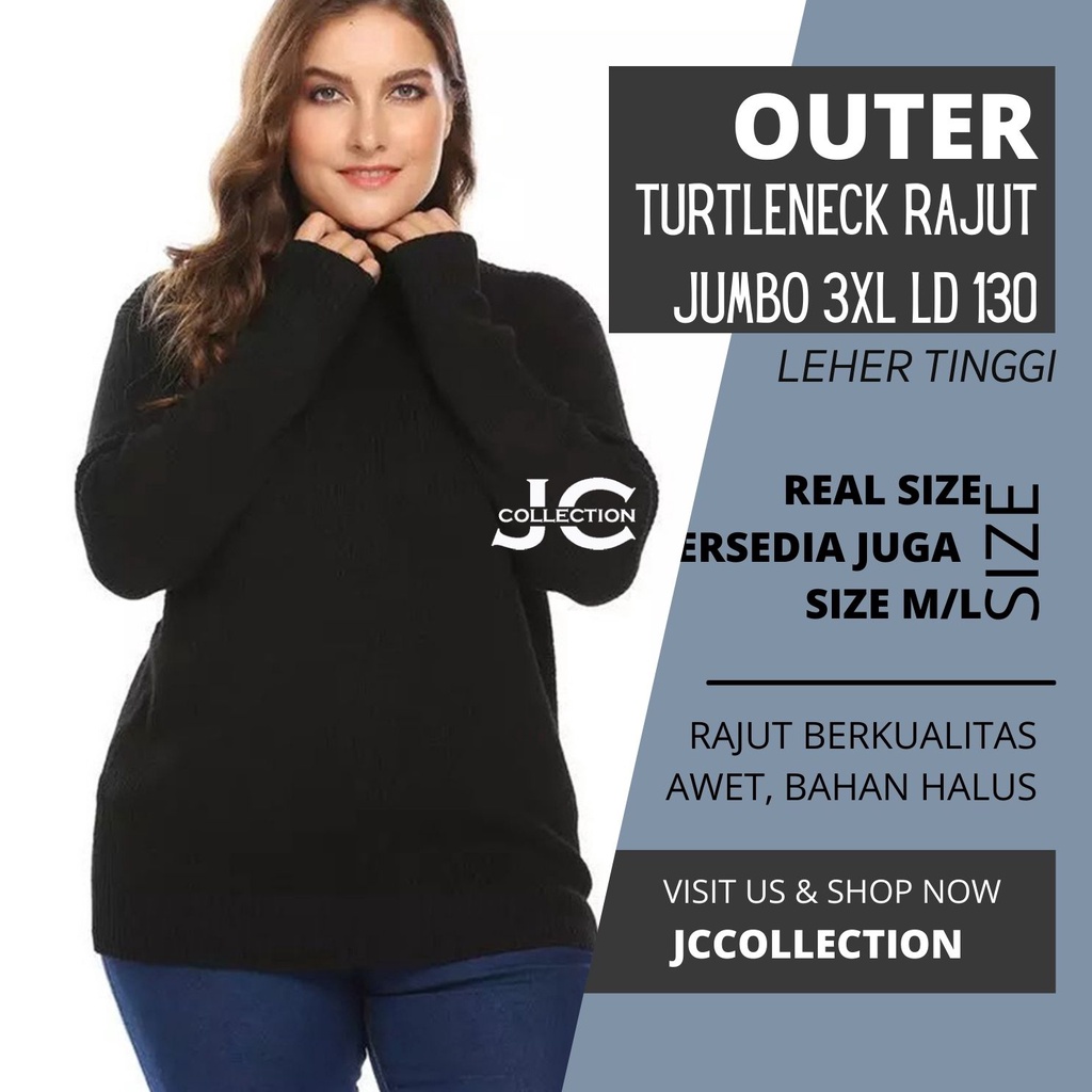 Turtleneck Sweater Rajut Wanita 3XL Big Size / Sweater Rajut Jumbo - JCCollections