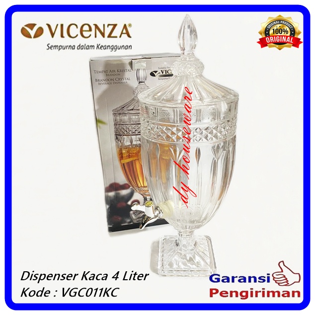 Dispenser Air Tempat Minum Jus Kaca Kristal 4 Liter Vicenza VGC-011KC