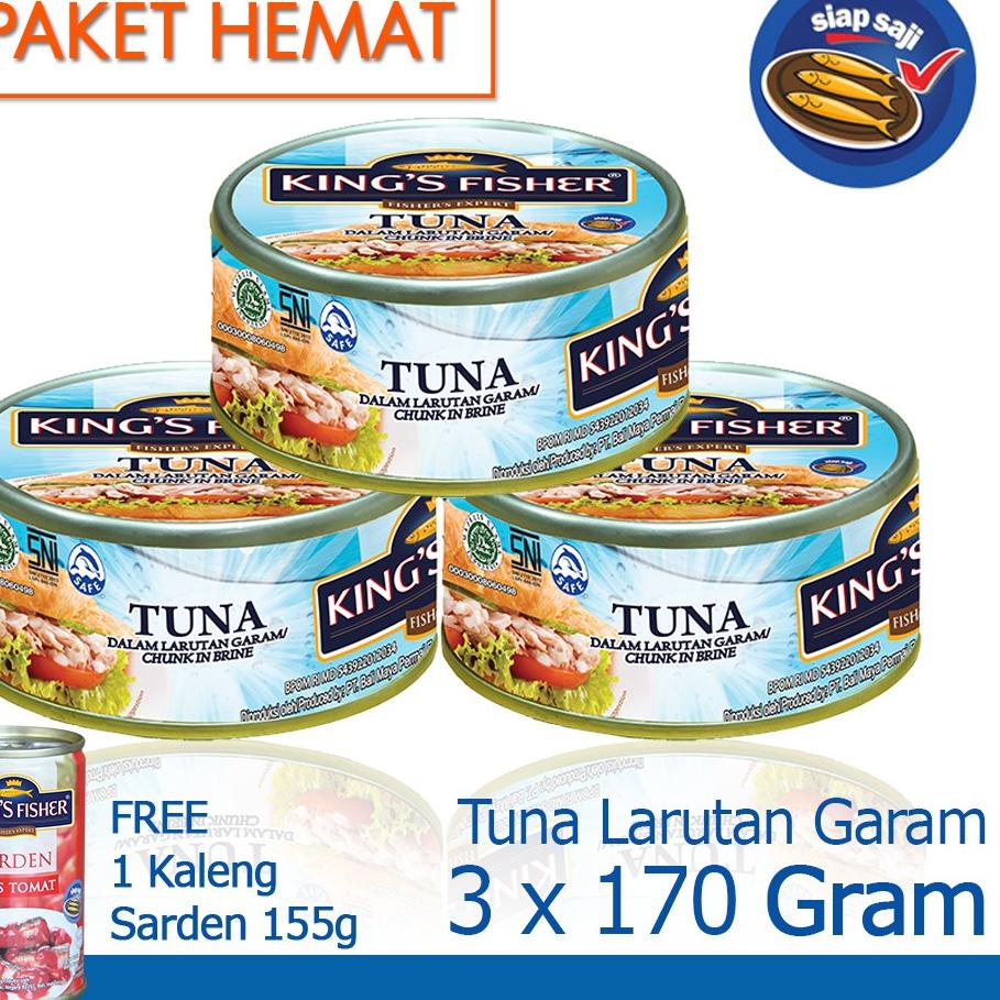 

❊ King's Fisher Paket 3 pcs Tuna dalam Air Garam 170 gr gratis sarden 155 gr ✮