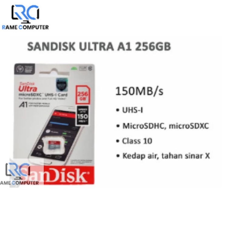 Original MicroSD SanDisk Ultra A1 256GB - 256gb 150mb/S  Kartu Memori Micro Sd Card