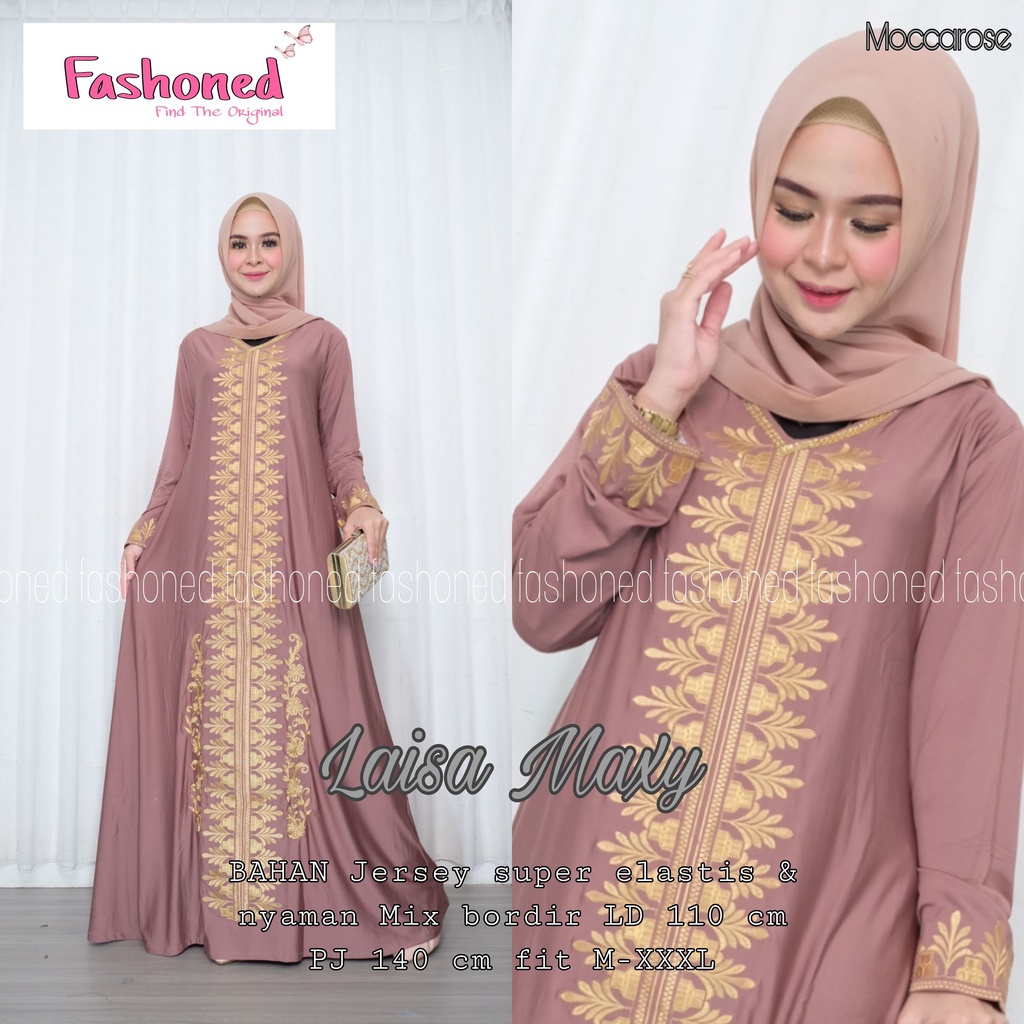 Dress remaja muslim lengan panjang jumbo polos terbaru Laisa Maxy murah motif bordir gamis arab arabian arabiana dres muslimah maxi greentea navi marun hitam moccarose purple botol grosir baju lebaran terbaru abaya arab termurah supplier gamis darvanis