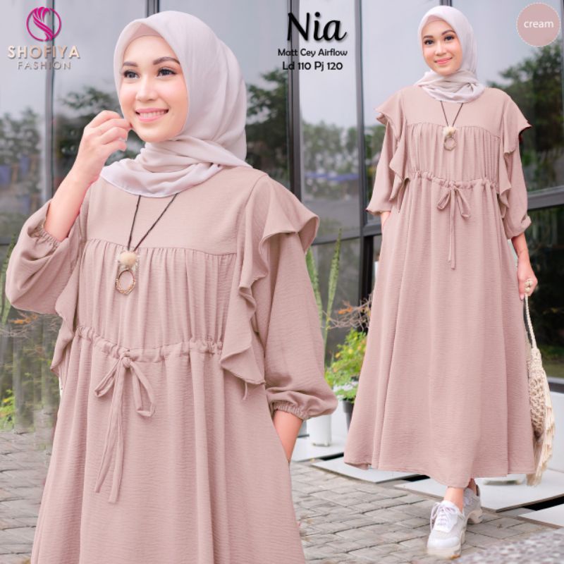 Nia Dress Midi muslim Polos Matt Crinkle Airflow Premium