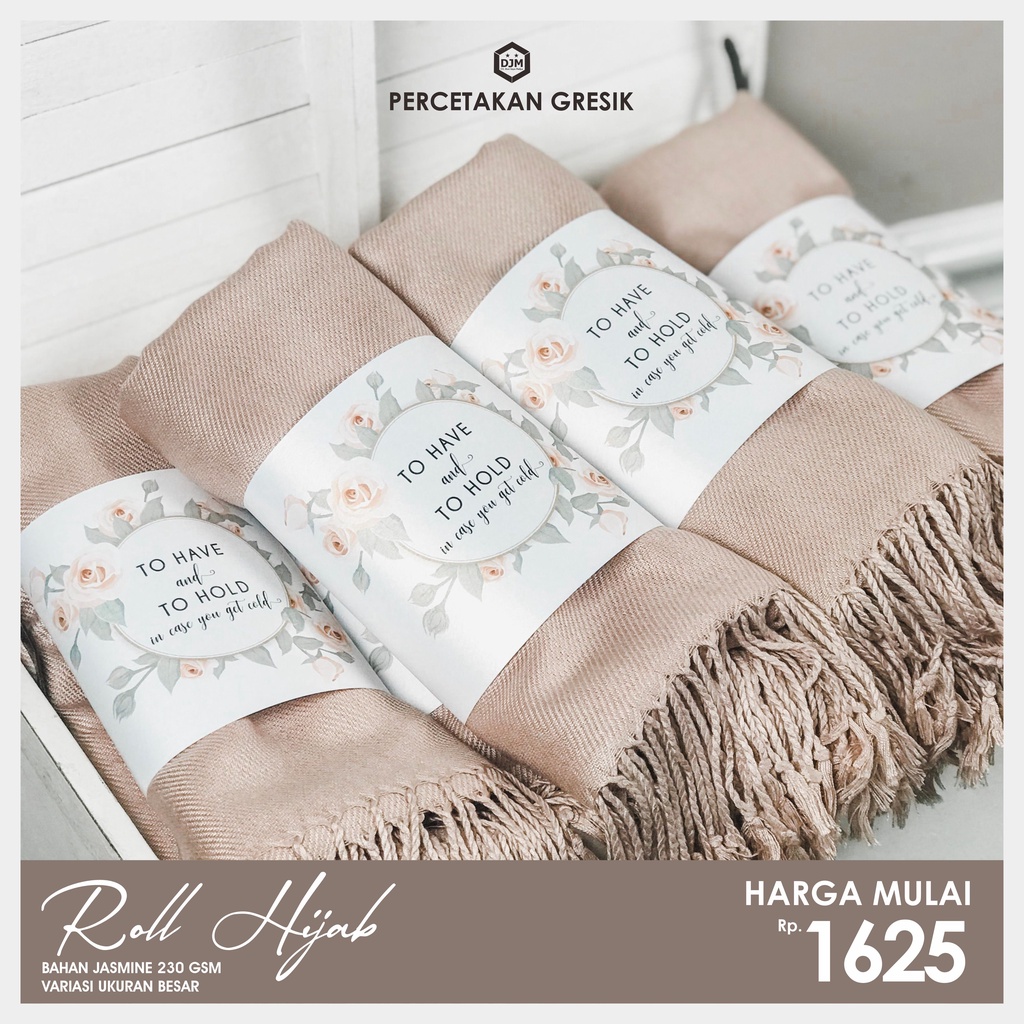 

Cetak Label Hijab Roll Hijab Packaging Hijab Custom Desain Bahan Jasmine 230 gsm Glosy Variasi Roll Besar
