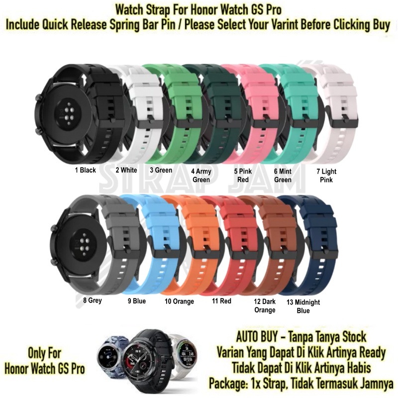 T2E 22mm Strap Smartwatch Honor Watch GS Pro - Tali Jam Pria Karet Rubber