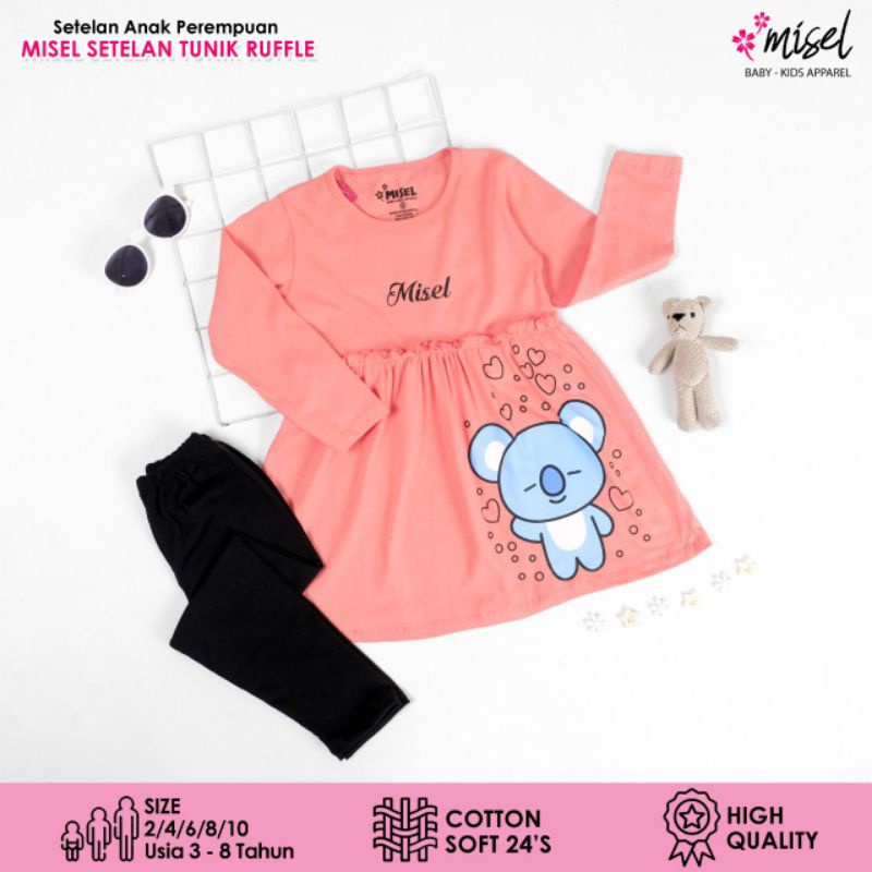 TERMURAH - Umur 1 2 3 4 5 6 7 8 9 10 tahun - Misel Setelan Tunik Ruffle BT21 - Salem Koya - Setelan 