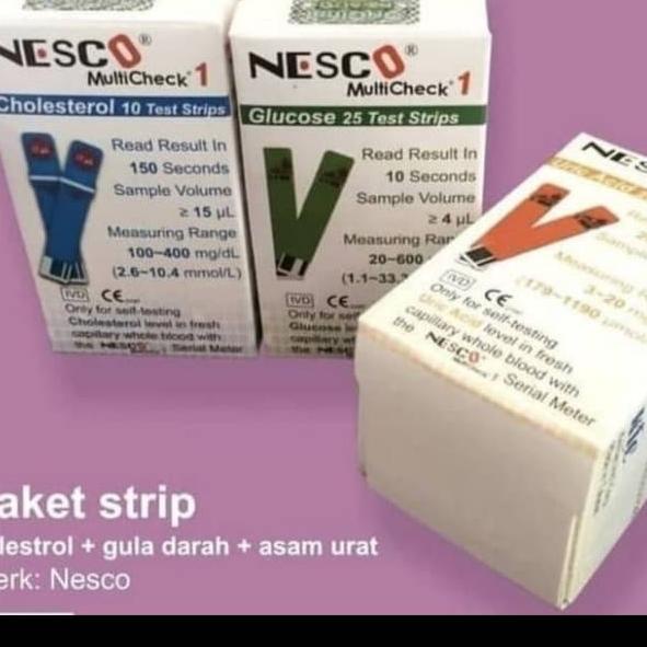 ❅ Paket lengkap strip Nesco gula darah / kolesterol / strip asam urat ▲