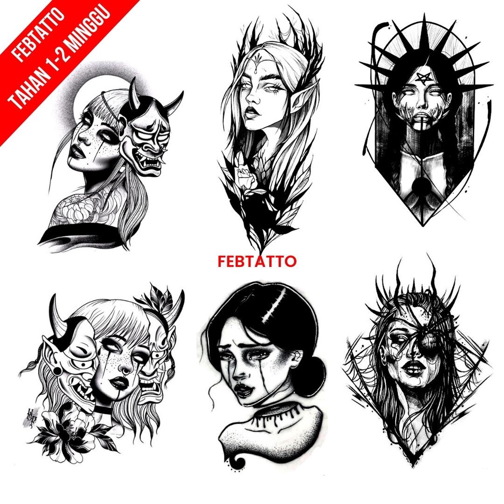 Tato Temporer Wanita Cantik Iluminati Tato kecil Stiker Tatto - PEWE 1-6