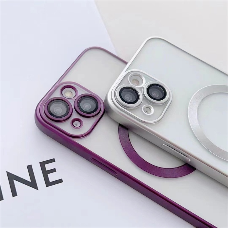 IPHONE Plating Magsafe Matte Phone Case Kompatibel Dengan Iphone14 13 12 11 Pro Max Pencegah Jatuh Dilengkapi Dengan Film Lensa Casing Jaring Tahan Debu