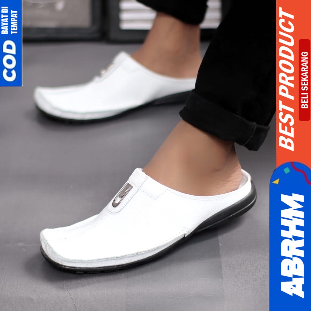 Sepatu Sandal Casual Bustong Pria Kulit Asli Tutong Hitam Abrhm Ergo