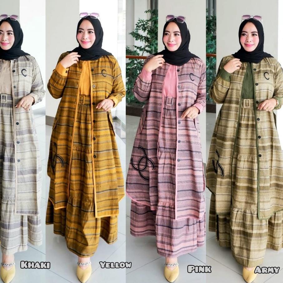 ✤Diskon✤ QF. Setelan Gamis long tunik  motif abstrak 885 FREE BELT / gamis / gamis murah / gamis tea
