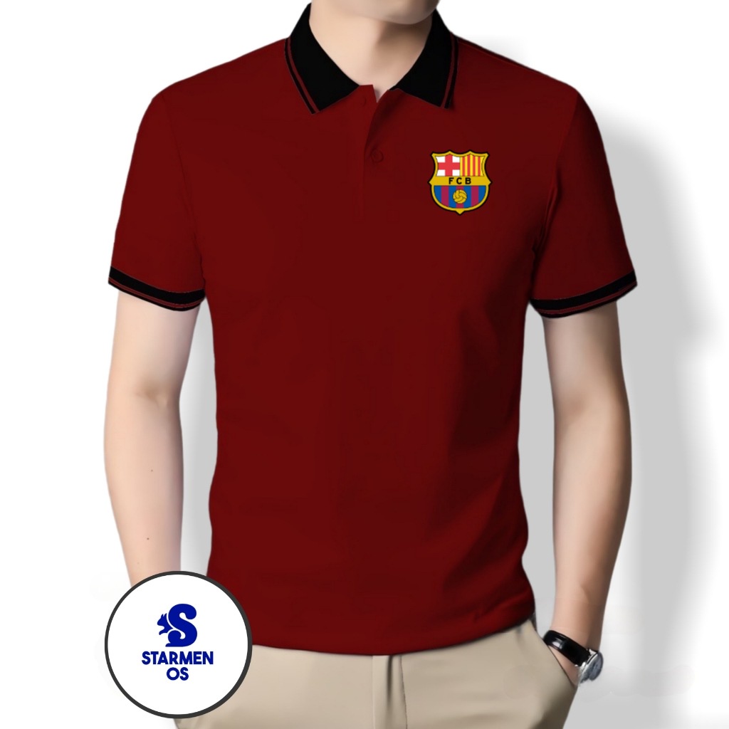Kaos Wangki Polo Atasan Tshirt Pria Kerah Wangki Big List LOGO BARCELONA