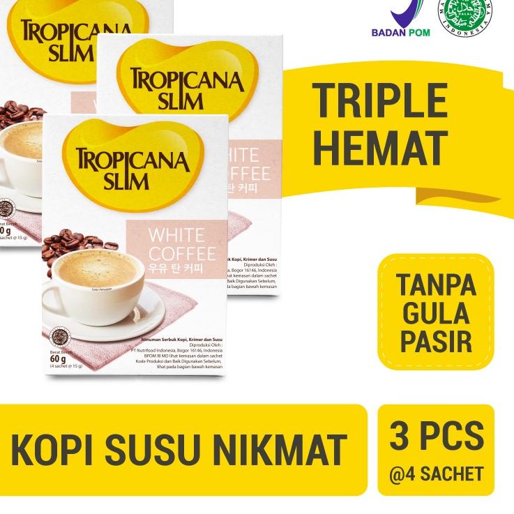 

☑ Triple Pack - Tropicana Slim White Coffee 4 Sch - Kopi Susu Nikmat Tanpa Gula Pasir ➪