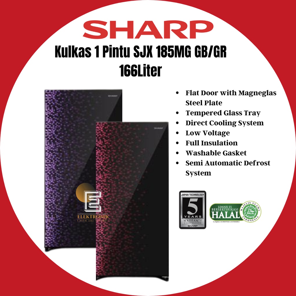 SHARP KULKAS 1 PINTU SJX 185MG GB/GR/SJX-185MG GB/SJX185MGGB/SJX185MGGR/KULKAS 1 PINTU SHARP SJX185/