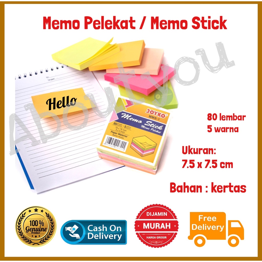 

Kertas Memo STICK Notes Joyko MMS-1 Sticky Note Kertas Warna Pesan