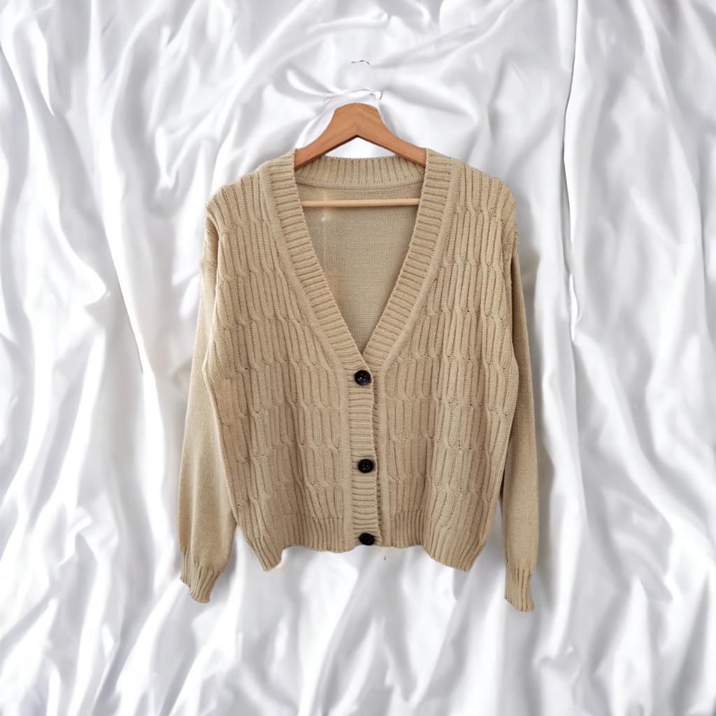 SWEATER KARDIGAN WANITA BAHAN RAJUT MOTIF CABLE OUTHER