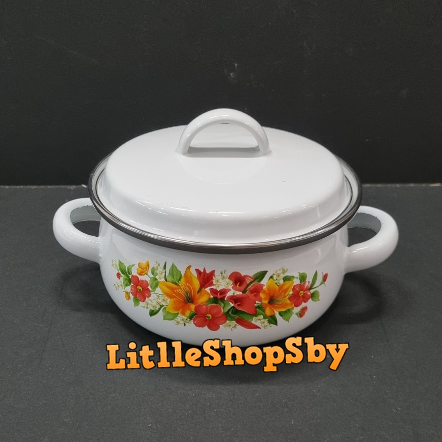 Panci Enamel Kecil Minipot 14cm Motif Bunga