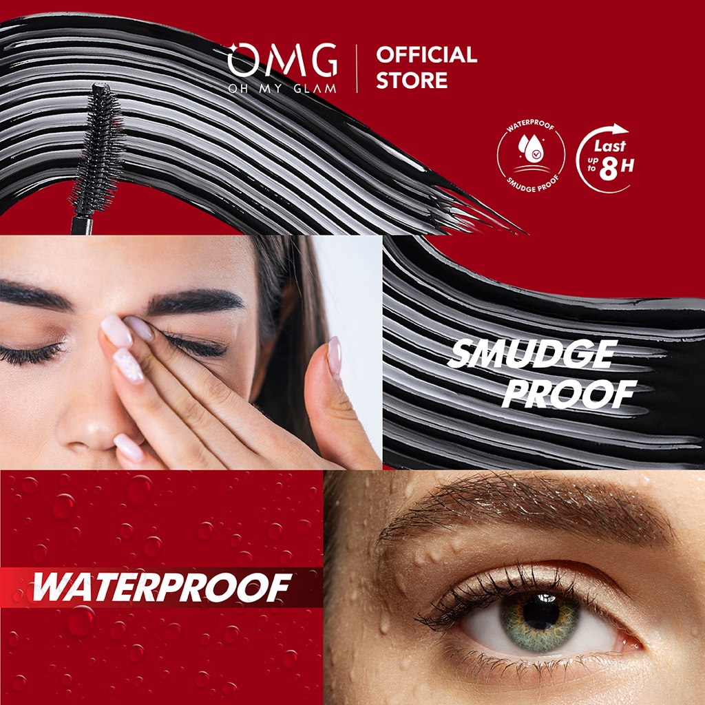 OMG Oh My Glam LASHTENTION Waterproof Mascara Indonesia / Maskara 6.5g / Pelentik Tebal Bulu Mata Alis Lentik Curly Anti Air Tahan Lama / Eyelash Lashes Lash Tention Eyebrow Eye Brow Black Hitam / Cosmetic Kosmetik Makeup Make Up Series Coverlast Paket