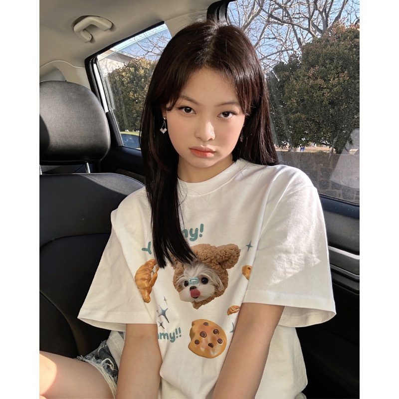 baju atasan wanita kekinian lengan pendek korean style cartoon graffiti print T-shirt kekinian kaos puith