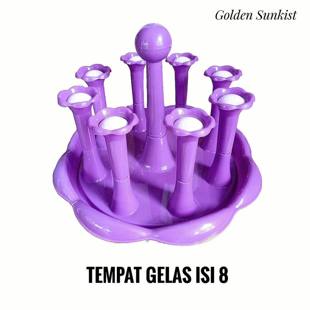 Tatakan gelas Glass stand bulat isi 8 Golden Sunkist Purple