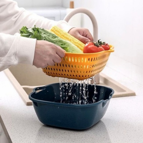 ⭐️ Jendela Kosmetik ⭐️ Baskom 2 in 1 Set Dengan Saringan / Baskom 2 Layer Cuci Buah dan Sayur / Baskom Keranjang Multifungsi Portable Kitchen Hanging Drain Basket Double Layer / Baskom Serba Guna