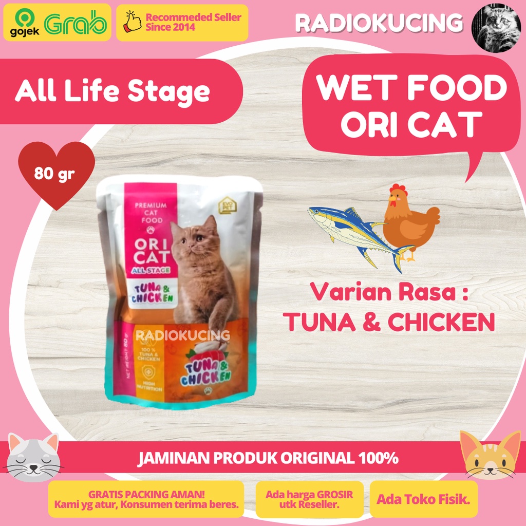 Wet Food Ori Cat 80 Gram Premium Cat Food Sachet Pouch All Stage Makanan Basah Kucing Semua Umur [ JUWIES RADIO KUCING ]