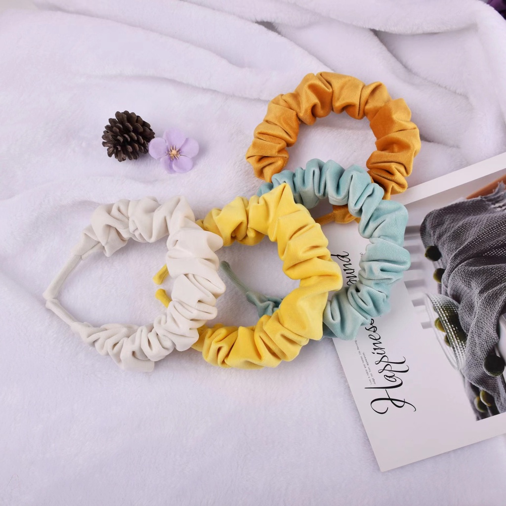 Bando Scrunchie Serut Satin Besar Korea Murah Import - Headband Ruffle Kerut