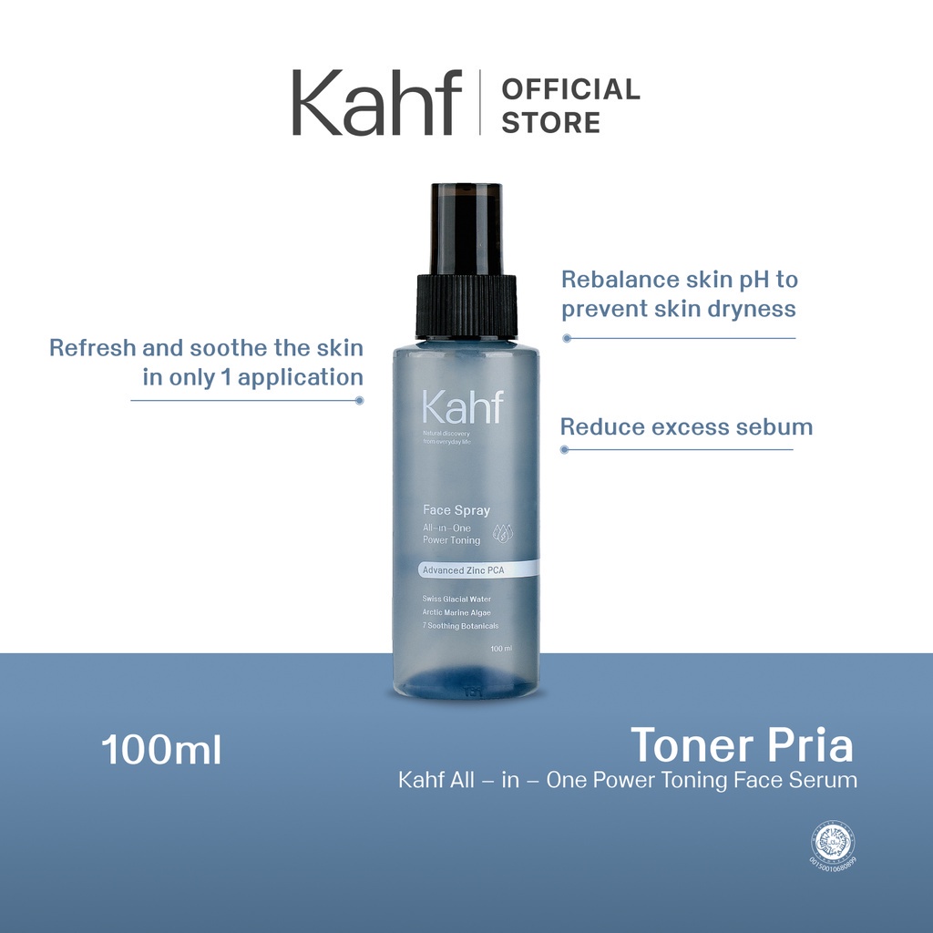 Kahf Power Toning Face Spray 100 ml - Toner Wajah Pria untuk Kontrol Minyak, Basmi Bakteri &amp; Meredakan Kulit Kemerahan