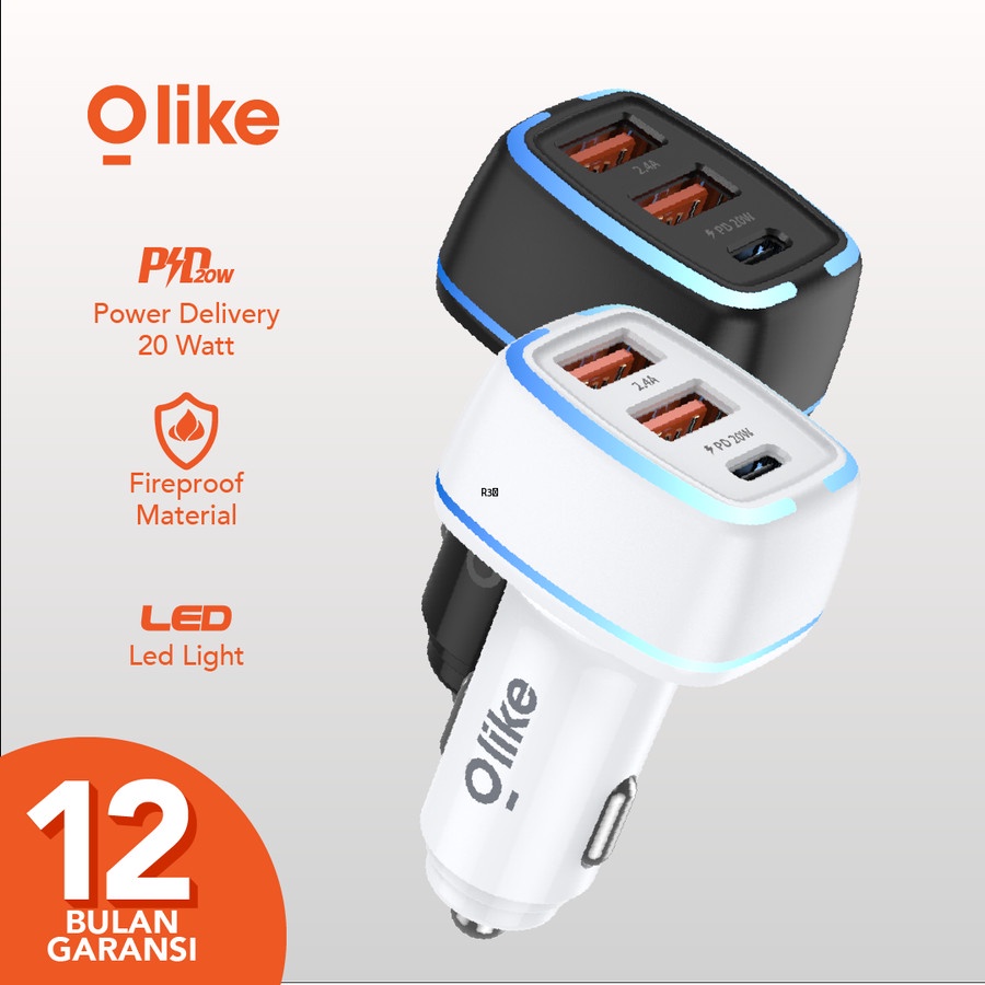 Charger Mobil Olike R3 Car Charger Powerful LED Light PD 20 watt