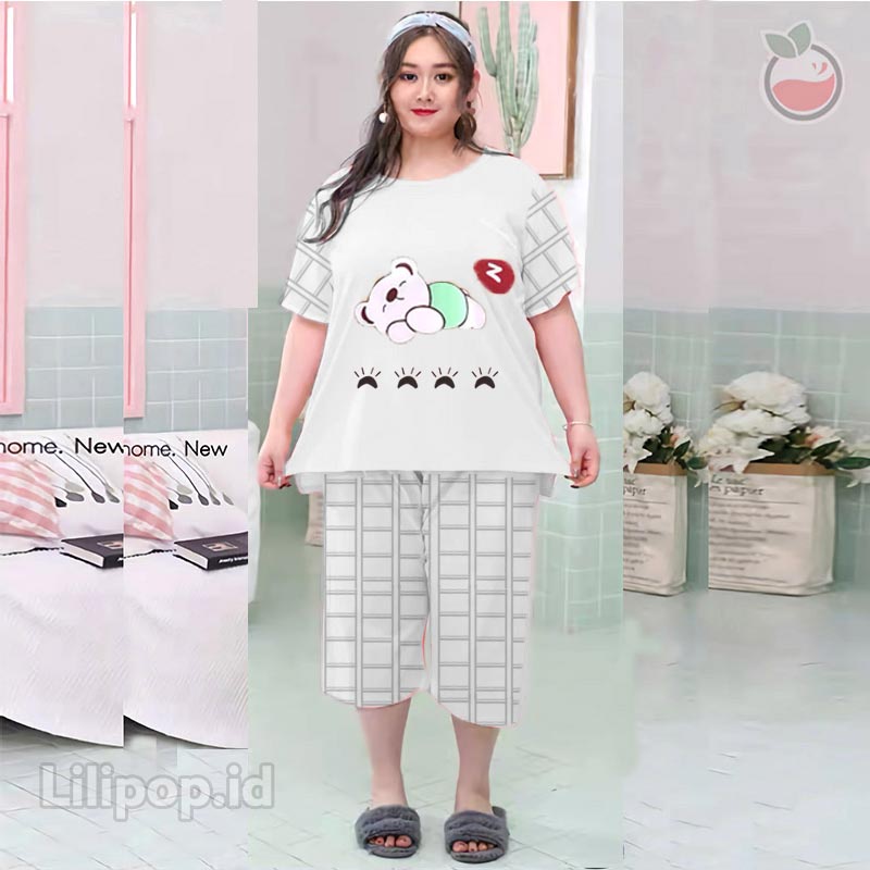 Lilipop.id  Baju Tidur Wanita Sleep Bear 3/4 Jumbo Celana Pendek XXXL Baby Doll Bahan Kaos