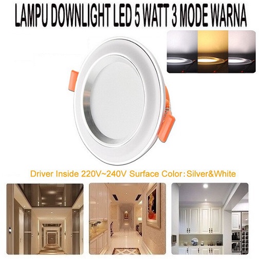 Lampu Downlight led 3 Warna 5W 5 Watt Putih/Kuning/Warmwhite