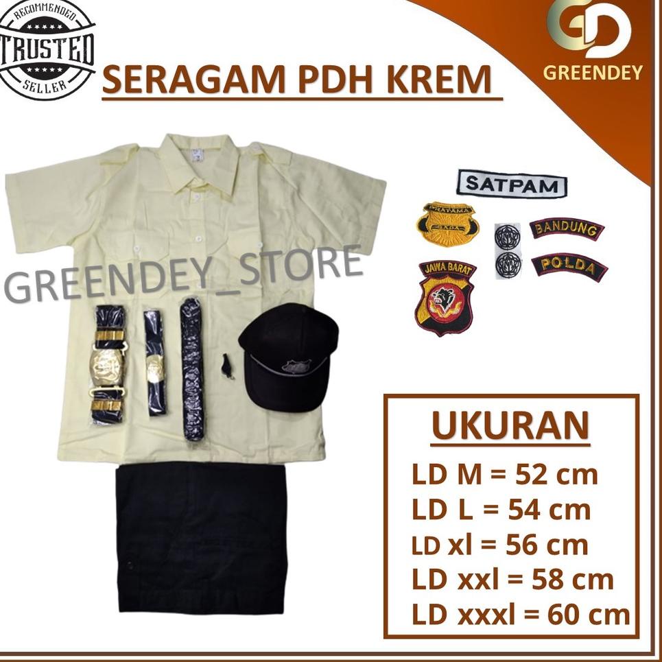 ㍽ BAJU SERAGAM PDH KREM SATPAM LENGKAP FULL SET ATRIBUT SETELAN PDH SECURITY TERBARU KREM SUPER LARI