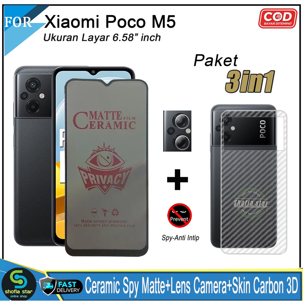 Paket 3in1 Tempered Glass Privacy Matte Xiaomi Poco M5 Poco F5 Poco M5s Poco Poco X5 5G Anti Gores Anti Spy Full Layar