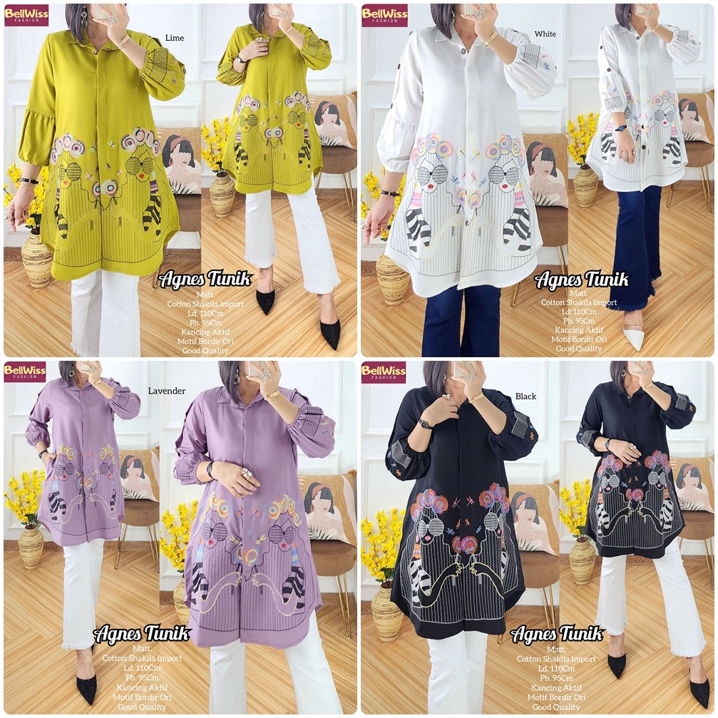 AGNES TUNIK / 12.7 / BAHAN KATUN SHAKILA / LD 110 CM / PB 95 CM / ALLSIZE JUMBO KEMEJA WANITA / BELLWIS