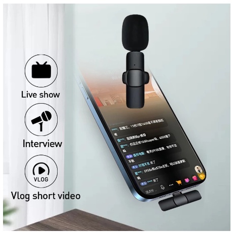 Mikrofon Nirkabel Wireless/berkendara gratis/Pasang dan mainkan/ Lavalier Mic Portabel Audio Video pembuatan Rekaman HP Klip Untuk IPhone Android Mic Wireless HP vlog youtube smartphone