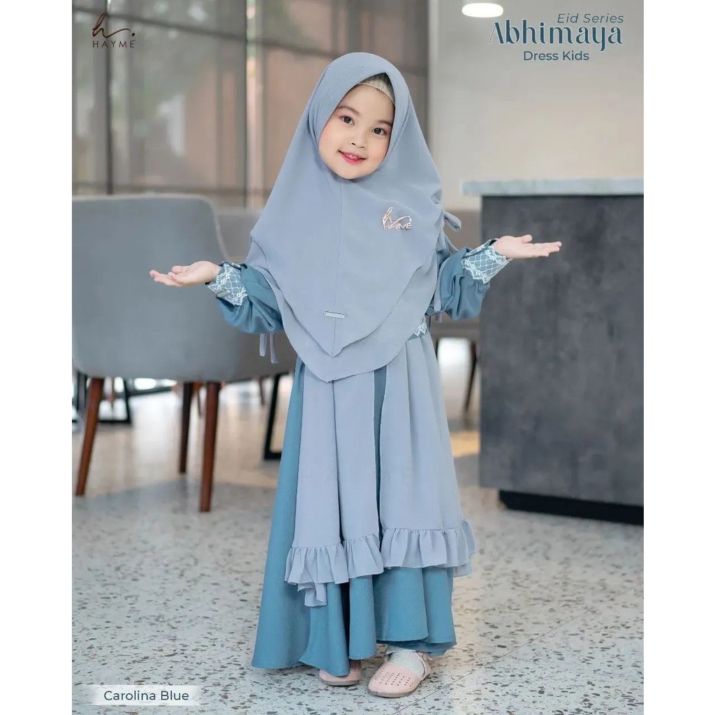 Abhimaya Dress Kids Aplikasi Renda Full Puring Fit L-XL-XXL( L usia 4-6 thn )( XL 7-10 thn )( XXL 10-14 thn ) Sett khimar Gamis anak Perempuan Bahan Ceruty Gaun Cantik Anak Kekinian Fashion Kidts Terbaru Dres