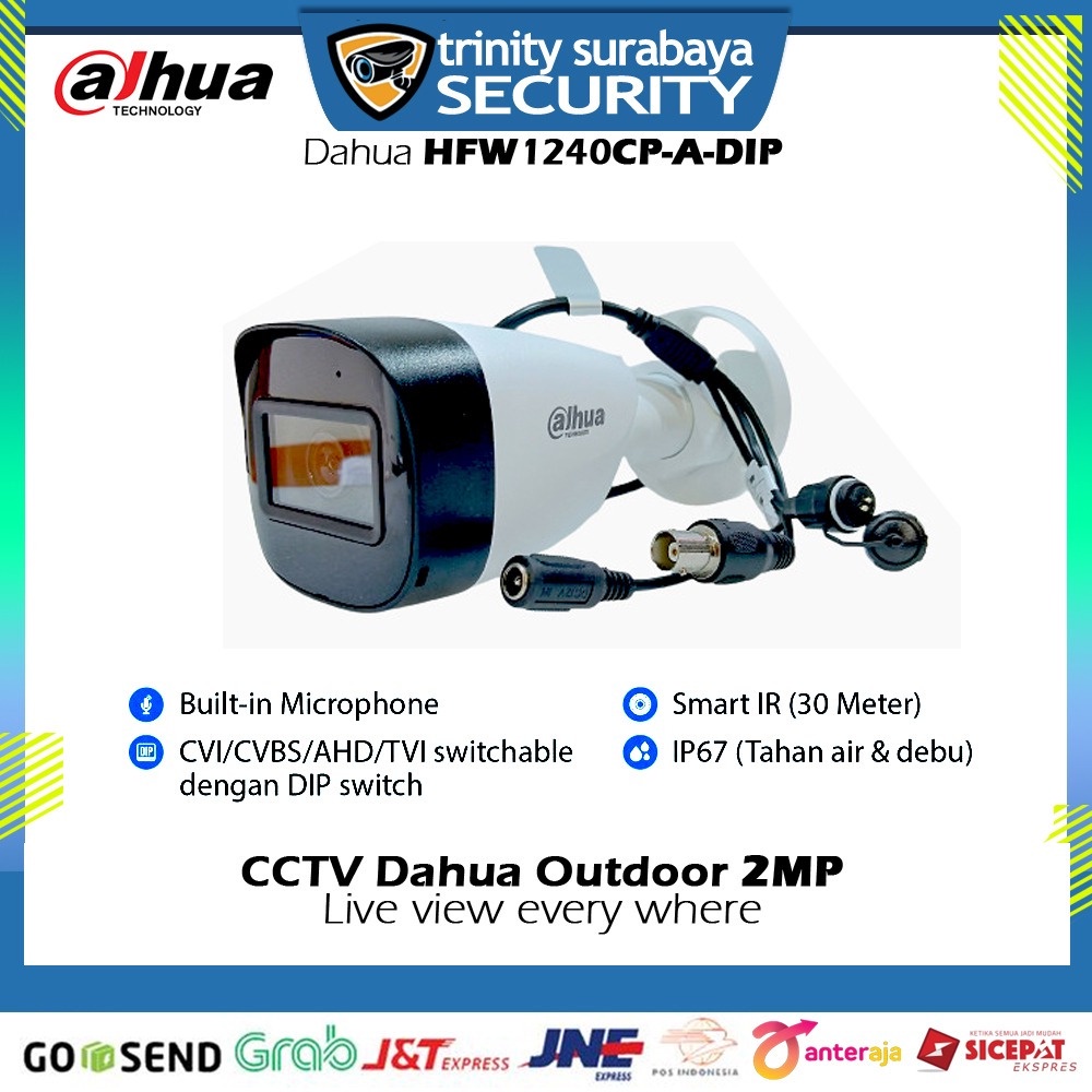 Kamera CCTV Outdoor Dahua HAC-HFW1240CP-A-DIP 2mp Built-in Mic
