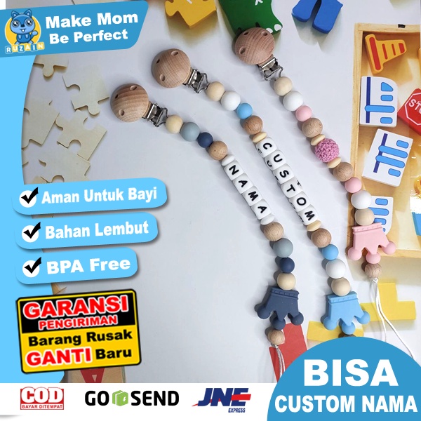 PC 22 | TEETHER TALI EMPENG BISA CUSTOM NAMA | PACIFIER CLIP | TEETHER TALI EMPENG DOT CHAIN GANTUNGAN BAHAN SILIKON AMAN BPA FREE | RUZAIN MALL