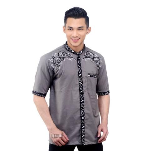 Alkhalis Baju koko Lengan pendek Bordir batik Moot size M L XL XXL XXL