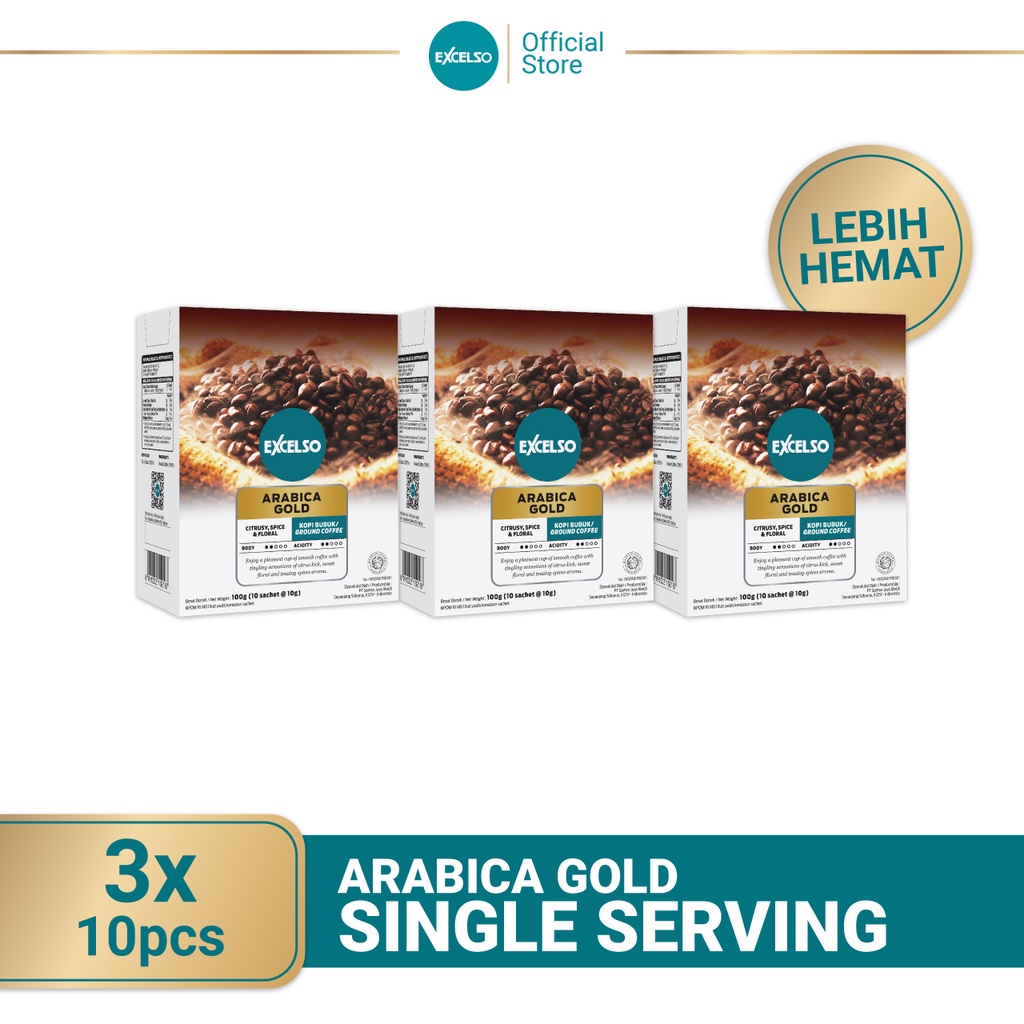 

Excelso Kopi Single Serving Arabica Gold Pack of 3 Folding Box
