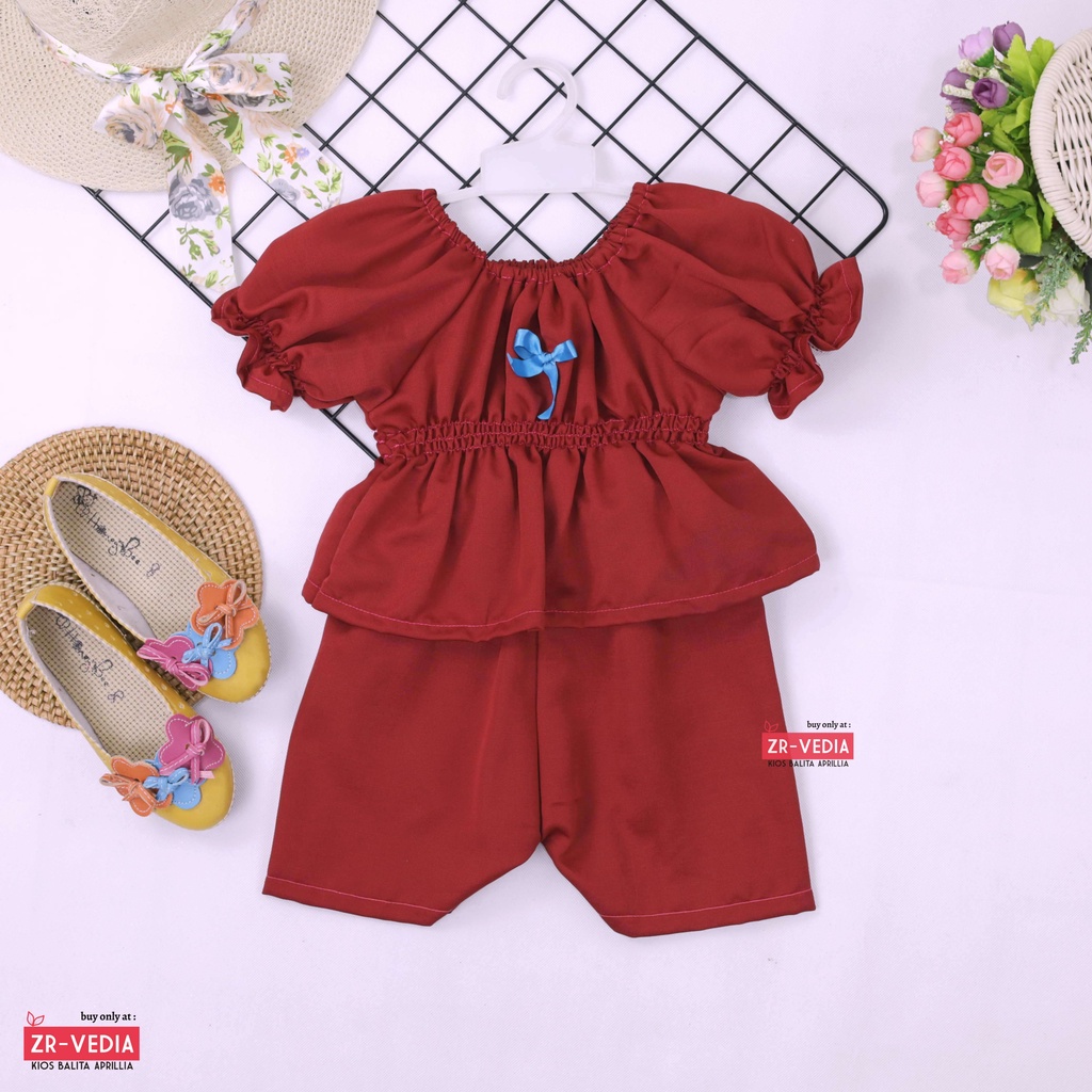 Neisya Set uk Bayi - 2 Tahun / Setelan Lengan Pendek Balon Celana Anak Perempuan Polos Atasan Kualitas Import Kiosbalitaaprillia