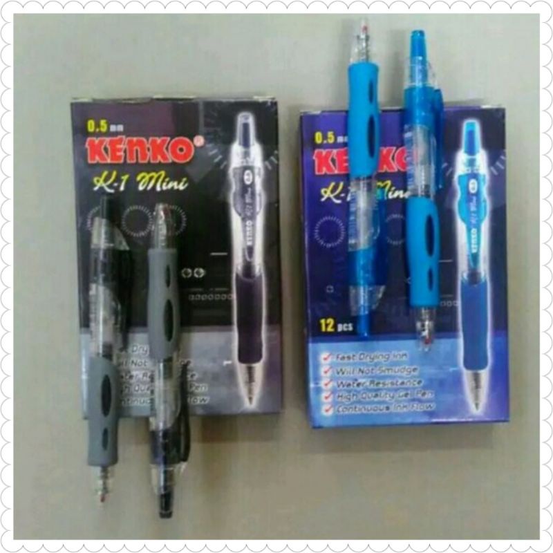 

Pulpen gel kenko K-1 Mini 0,5 mm / Kenko pulpen gel K-1 mini hitam, biru per pcs